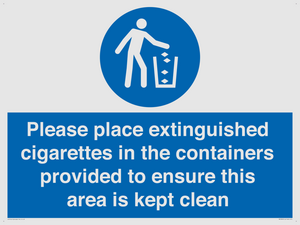 Please place extinguished cigarettes in the containers provided to ensure this area is kept clean